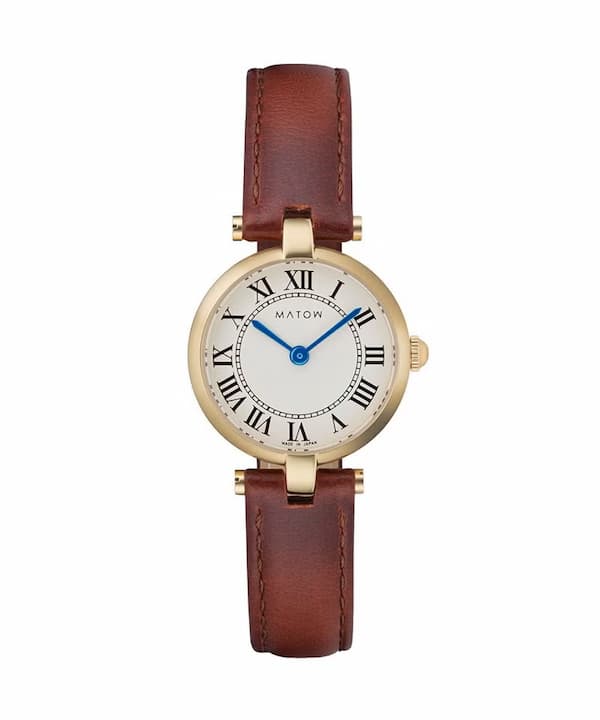 AURA ROUND GOLD BROWN LEATHER