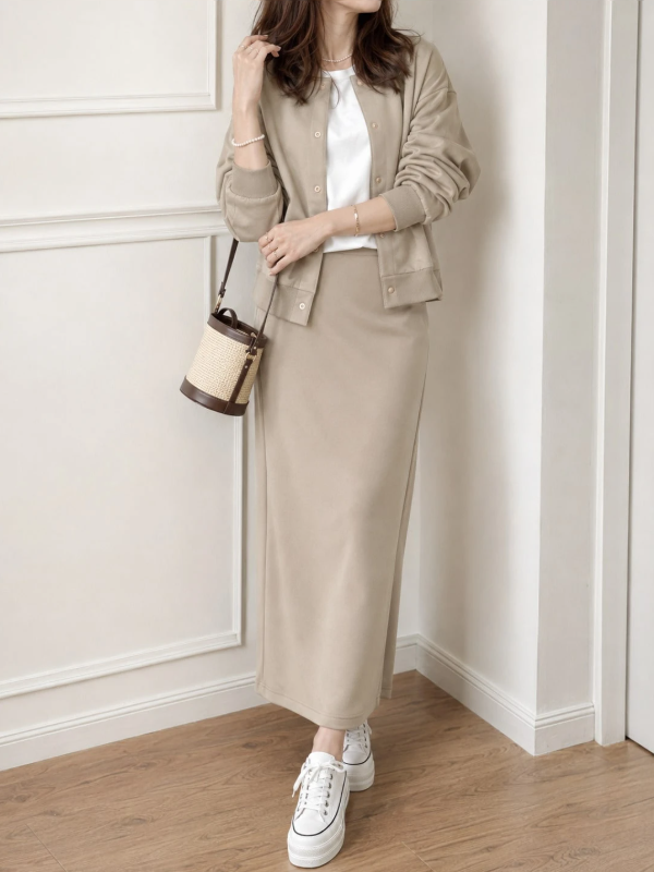 SHEIN（シーイン）のレディース セットアップ ノーカラージャケット Iラインロングスカート 2点セット