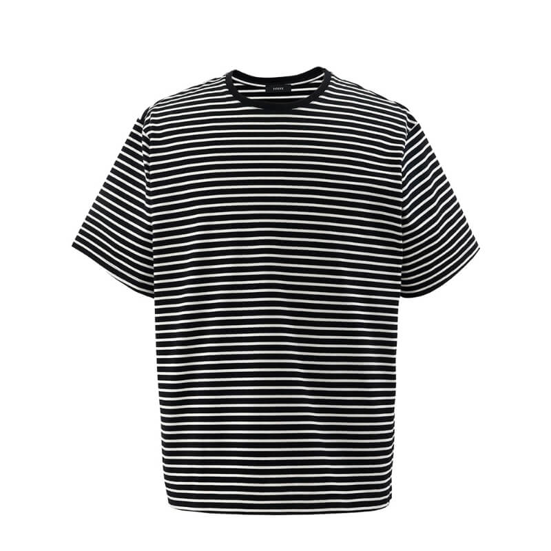 SOLVE（ソルブ）のSurf T-シャツ クルーネック 半袖 ALBINIコットン ボーダー ブラック×ホワイト