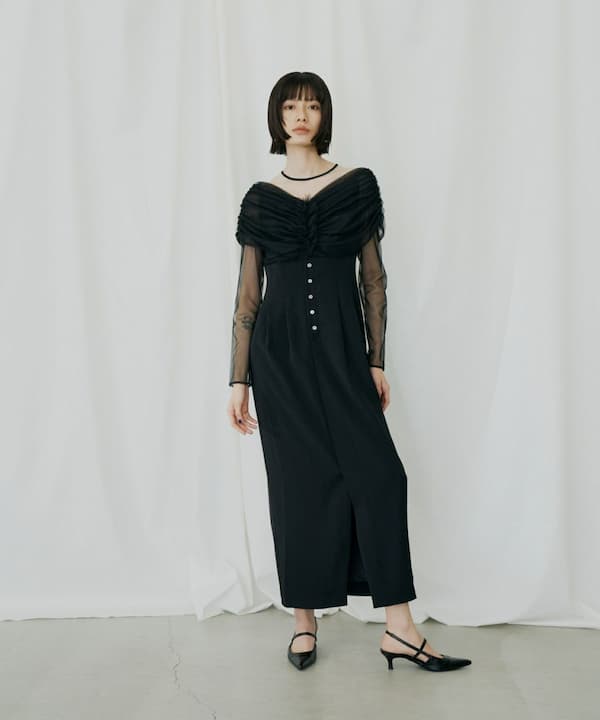 ANDRESD（アンドレスド）のシアー ギャザード コラム ドレス