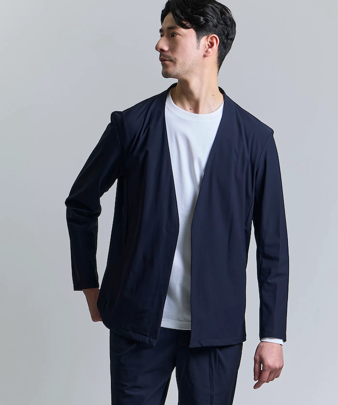 TETE HOMME（テットオム）のストレッチナイロンノーカラージャケット