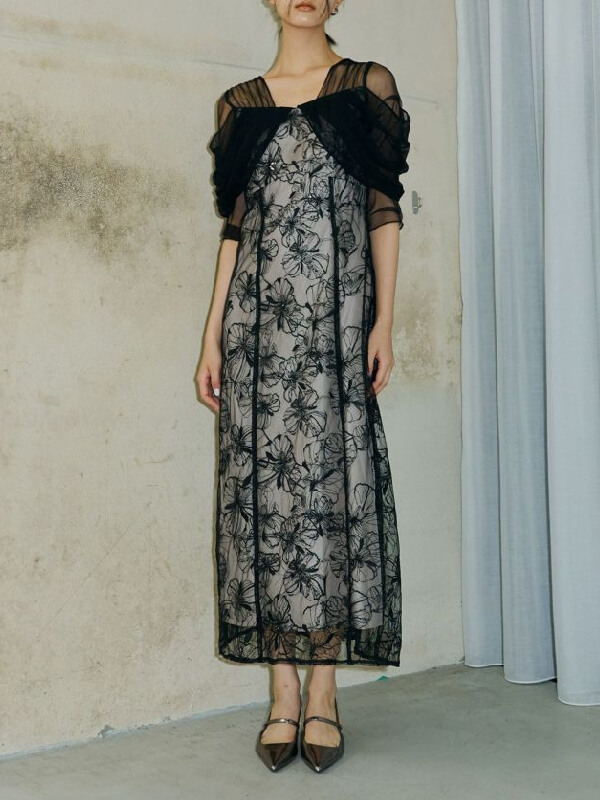 tulle drape spangle dress