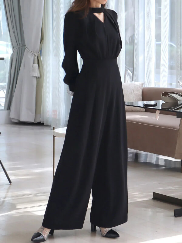 ＜ROYAL PARTY＞タックディティールデコルテ開きオールインワン