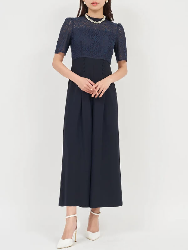 ＜ROYAL PARTY＞レース×バックサテンジョーゼットオールインワン