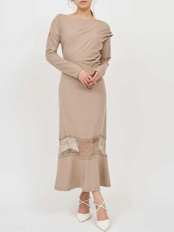 ＜ROYAL PARTY＞レース切替ドレープドレス