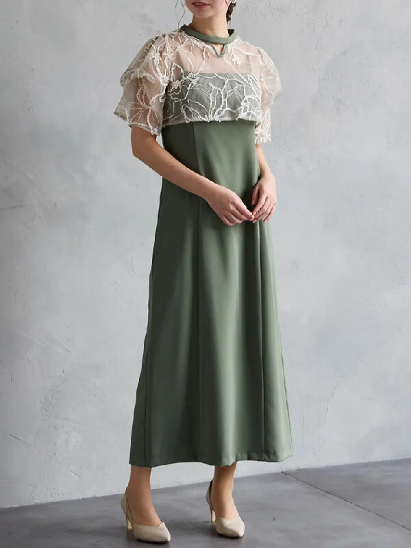 フラワーモール刺繍ブラウス×キャミソールドレスセット