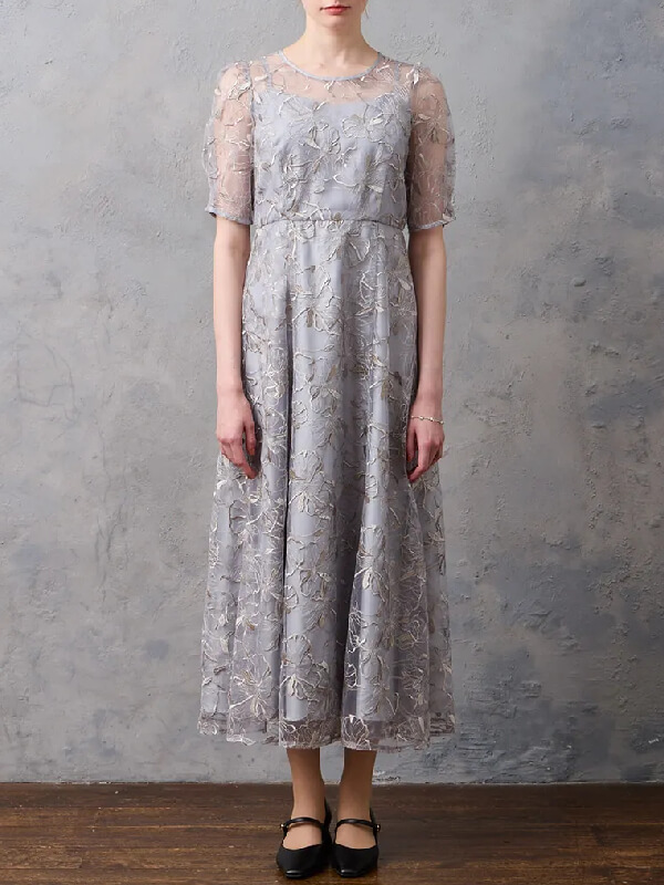 ビオラモチーフスパンコール刺繍バックシャンドレス