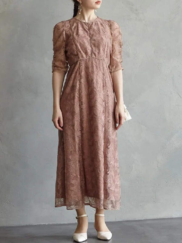 エンブロイダリーチュールパイピングドレス