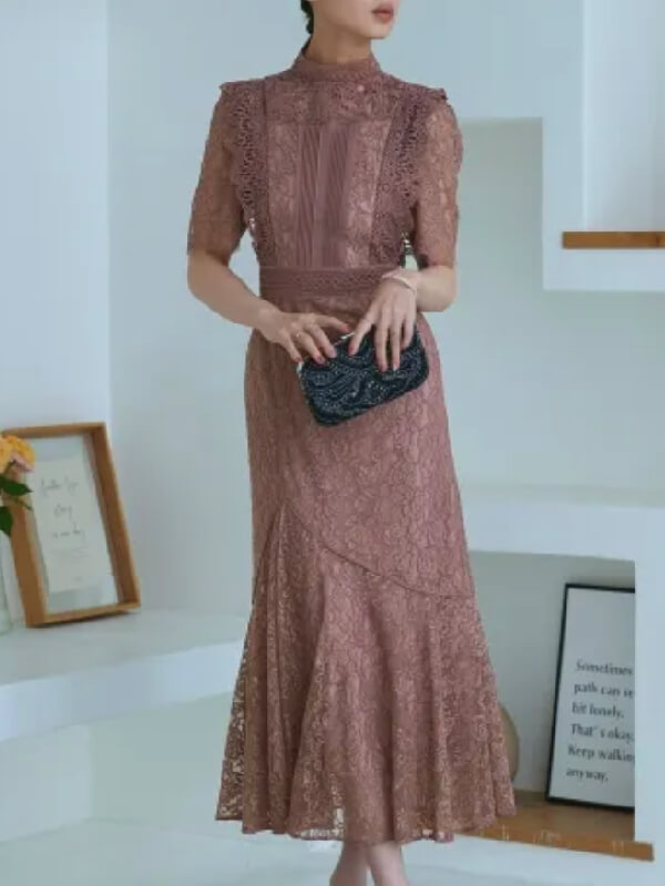 バックリボンフレアーレースワンピース