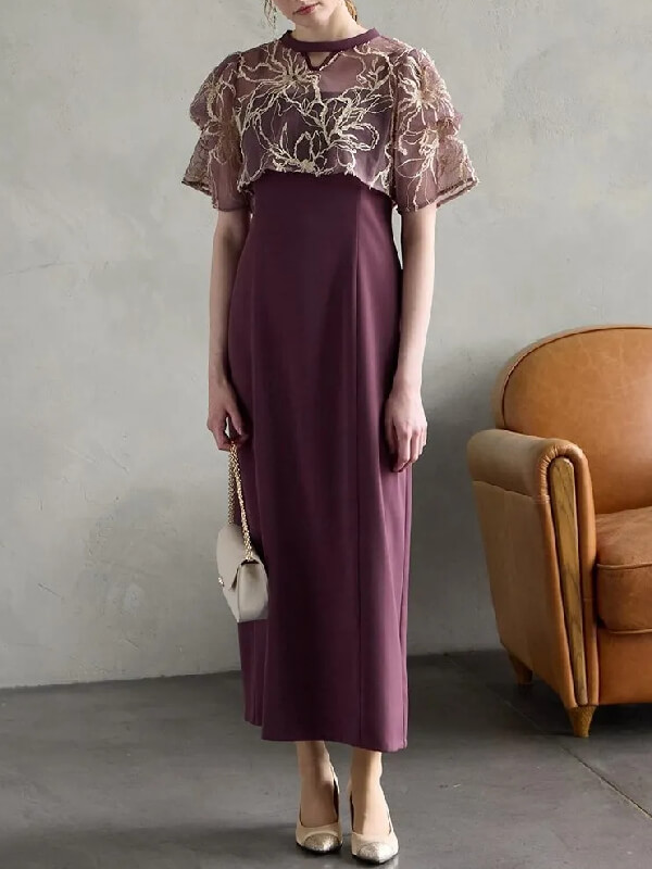 フラワーモール刺繍ブラウス×キャミソールドレスセット