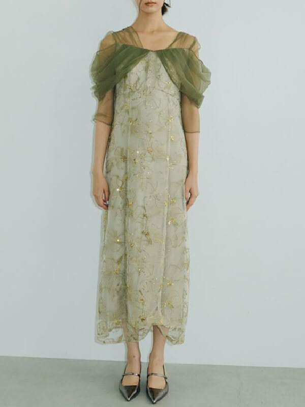 tulle drape spangle dress