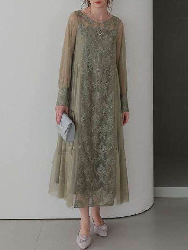 【WEB限定商品】モールレースサイドティアードドレス