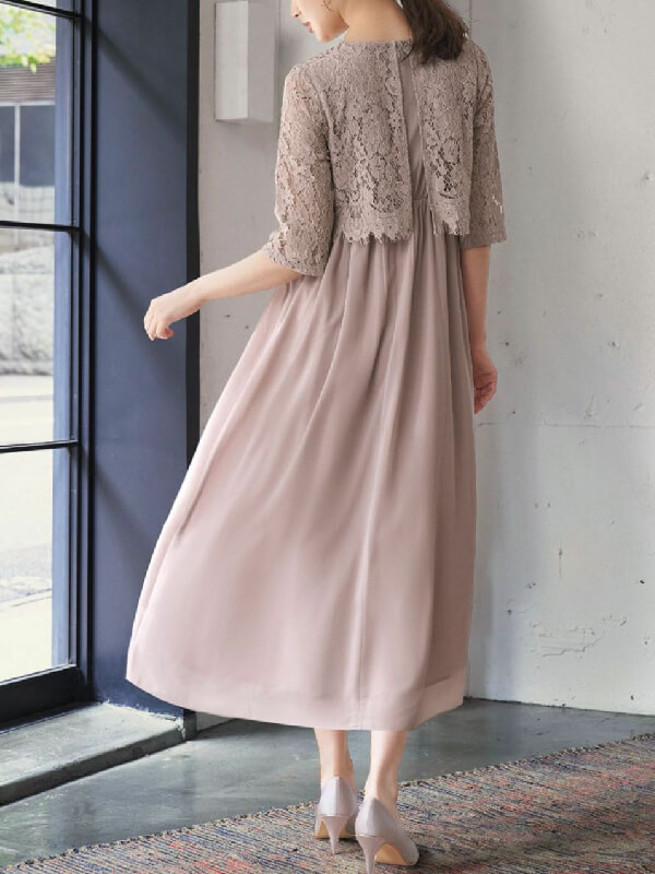 レースドッキング風ロングフレア結婚式ワンピース