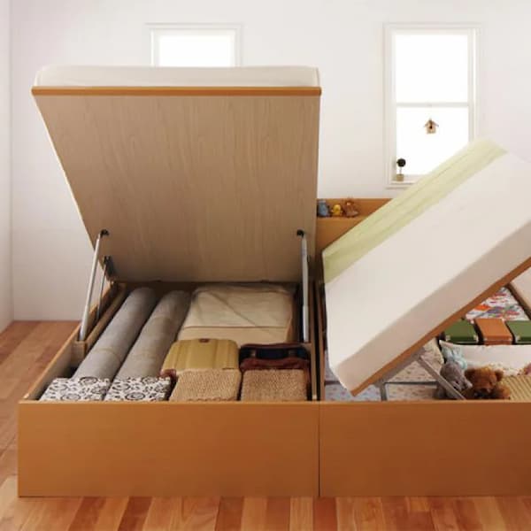 Covearth（カヴァース）の押入れ級の収納力 ガス圧式棚付き大容量収納ベッド（セミダブルベッド）