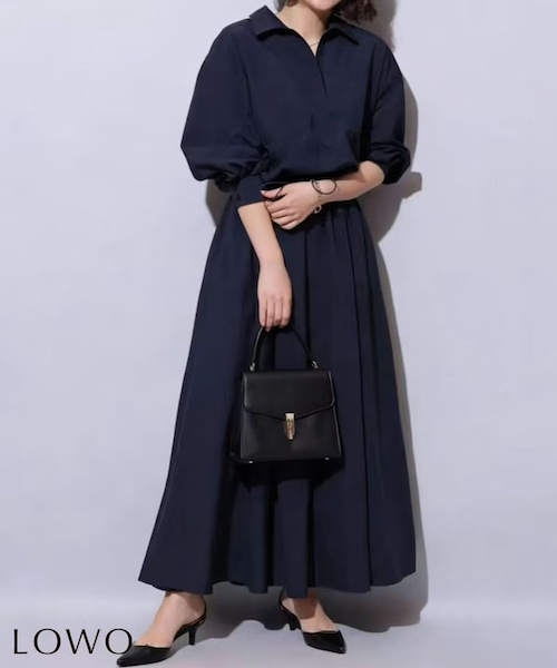 ウエストドローコードスキッパーシャツワンピース