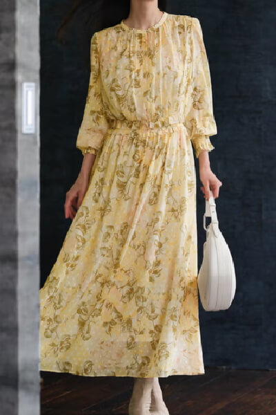 プリントジャカード・ギャザーワンピース