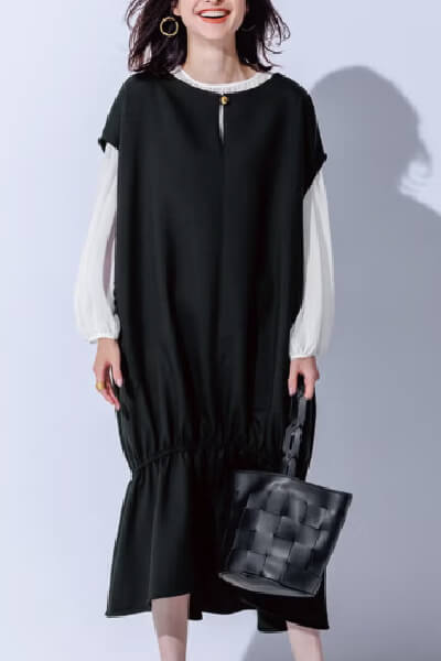 二重織ストレッチ・コクーンワンピース
