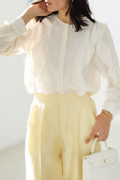 シルキーポプリン・ラッフルブラウス