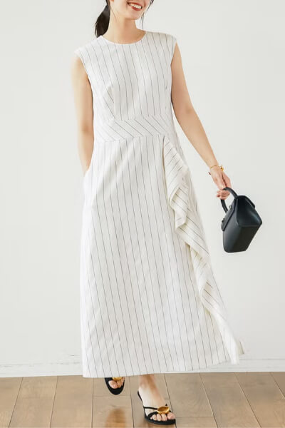 リネンタッチストライプ・アシメワンピース