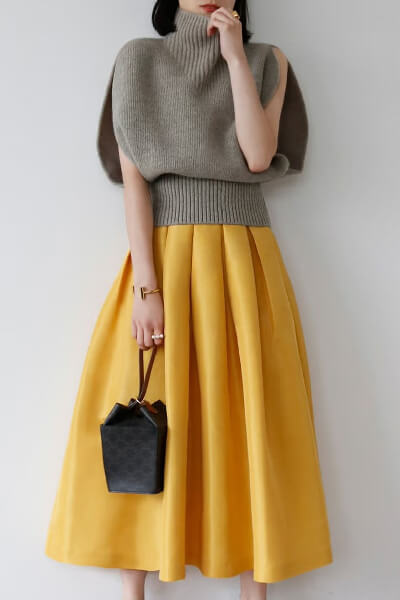 グログランボックスタックフレアロングスカート